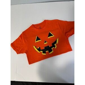Celebrate Halloween Orange Pumpkin Face Graphic Tee T-Shirt Size Small